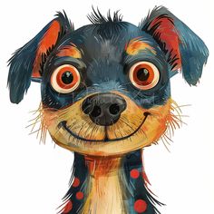 a drawing of a dog with big eyes and a smile on its face, painted in watercolor