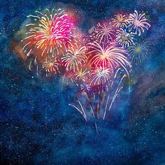 fireworks in the night sky with stars