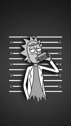 a cartoon character holding a cell phone up to his face and mugs in front of him