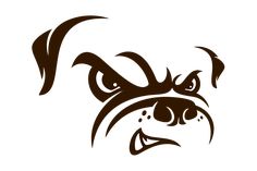 an angry looking dog's head is shown in black and white, with the word bulldog