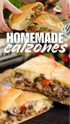 this homemade calzonees recipe is loaded with meat, cheese and vegetables