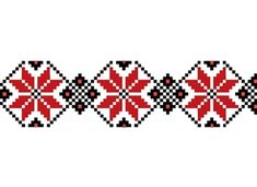 a cross stitch pattern with red and black flowers on white background, in the shape of an ornament