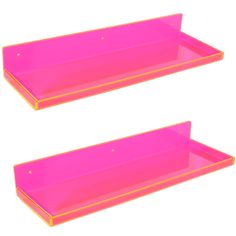 Floating Shelves for Wall Bedroom Bathroom Kitchen Plants Acrylic Floating Shelf 16.5X5.5'' Heavy Duty Adhesive No Drill, Pack of 2, Neon Pink