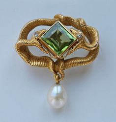 Nice tourmaline, Leigh **Eternal Entwined Snakes Brooch by KARL ROTHMÜLLER - Tadema Gallery Snake Jewelry, Art Nouveau Jewelry, Ancient Jewelry, Deco Jewelry, Vintage Jewels, Sea Glass Jewelry, Animal Jewelry, Antique Jewellery