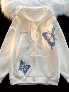 Butterfly Pattern Pocket Hoodie, Casual Zip Up Long Sleeve Drawstring Hooded Jacket, Women's Clothing 🎉 Coupon price[₱1,024] -52% 👉 item link: https://temu.to/k/un8oaykjm1d Embroidered Butterfly, Pocket Hoodie, Streetwear Y2k, Fall Sweatshirt, Knit Sweatshirt, Mongolia, Zipper Hoodie, Short Jacket, Botswana