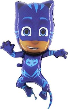 a balloon shaped like the character pj masks is flying through the air with his arms outstretched