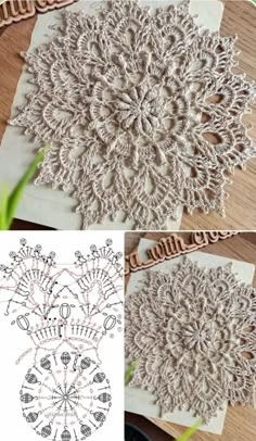 crochet doily is being worked on