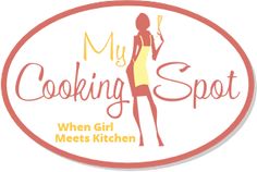 the logo for my cooking spot shows a woman in a yellow dress holding a knife