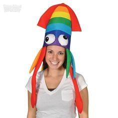 This purchase includes 2 rainbow squid hats. Hats are a one size and should fit most adults and teens. This is a quick and easy Halloween costume and great to use for any colorful, sea animal or animal themed party. This funny hat features huge bulging eyes embellished with a variety of bright rainbow colored background. Pointy squid tentacles hang from the brim, completing a totally original getup. Go have a blast with this hat at your themed parties, at the beach, Halloween, or just for fun! Y Squid Hat, Squid Tentacles, Beach Halloween, Bulging Eyes, Bright Rainbow, Party Hat, Hat Cap, Rhode Island, Costume Party