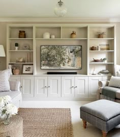 a living room filled with furniture and a flat screen tv