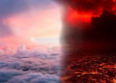 an image of the sky with clouds and fire coming out of it, as seen from above