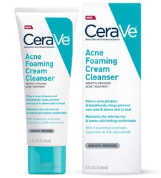 Featuring benzoyl peroxide, CeraVe Acne Cream Cleanser clears acne breakouts and helps prevent new blemishes from forming while being gentle on the skin. Cleanser For Sensitive Skin, Cream Face, Acne Shop