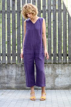 Jumpsuit Wide Leg, Summer Jumpsuit, Womens Jumpsuits, Eggplant Color, Linen Romper, Jumpsuit Summer, Linen Jumpsuit, Linen Clothes, Wide Leg Jumpsuit