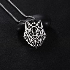 - Brand New - Beautifully Handmade Of Stainless Steel Minimalist Necklace - Chain Is 22.8" - Pendant Is 1.32"X 1.84" Wolf Pendant Necklace, Geometric Wolf, Wolves Pendants, Wolf Necklace, Lion Pendant, Wolf Jewelry, A Wolf, Trendy Necklaces, Necklace For Men