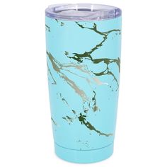 a blue and gold marbled tumbler cup