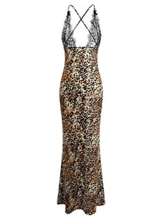 This summer, elevate your wardrobe with this stunning Lace Leopard Print Maxi Dress. Made with high-quality polyester fabric, this dress has a slight stretch for comfortable wear. The regular fit and straight silhouette flatter your figure, while the deep V-neckline and backless design add a touch of sensuality. The delicate lace detailing and ankle-length hemline bring a touch of elegance to this sexy and chic dress. Perfect for any occasion, this dress will surely turn heads and leave a lasting impression. Don't miss out on adding this dress to your collection - order now before it's gone! Leopard Maxi Dress, Floral Print Midi Skirt, Leopard Print Maxi Dress, Wanna Recreate, Tiered Midi Skirt, Backless Design, Mini Dresses Summer, Style Maxi Dress, Lace Maxi Dress