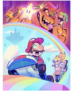 an image of mario and princess peach from the video game super mario bros, with other characters