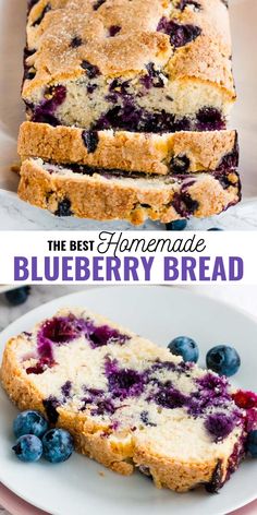 the best homemade blueberry bread with fresh blueberries on top