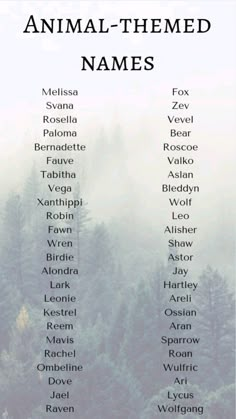 an animal - themed names poster with trees in the background