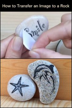 two rocks with the words smile written on them and one has a starfish painted on it