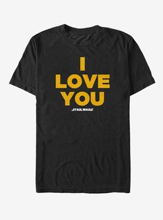 I love you. I know. Diehard fans of Star Wars will instantly recognize the reference on the Star Wars Princess Leia I Love You Black T-Shirt. This awesome black shirt celebrates the epic interaction between Han Solo and Princess Leia that comes moments before Solo is frozen in carbonite. 100% Cotton. Princess Leia Quotes, Star Wars Graphic Tees, Han And Leia, Star Wars Princess Leia, Star Wars Princess, Star Wars Men, Warriors T Shirt, Star Wars Tshirt, I Love You Quotes