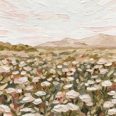 an abstract painting of flowers in a field