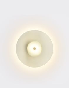 an overhead view of a light fixture in a white room with dim lighting on the ceiling