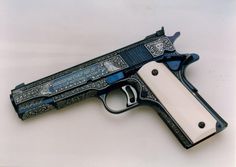 Isn't she BEAUTIFUL!   pictures of colt 1911 - Google Search Cowboy Witch, Colt Gold Cup, Engraved 1911, Custom 1911, Gold Cup, Steel Art, Thumbs Up, Wordpress, Art