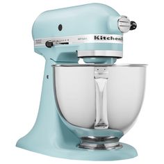 a blue stand mixer on a white background