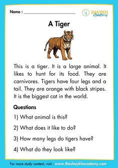 an animal worksheet with the words a tiger