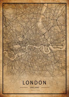 a map of london, england with the name and location on it's old paper