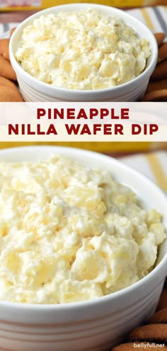 pineapple vanilla wafer dip in a white bowl