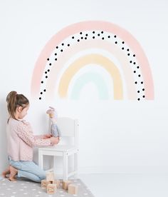 Hand Painted Rainbow On Wall, Rainbow On Pink Wall, Rainbow Decal Nursery, Rainbow Mural On Pink Wall, Rainbow Wall Stickers Nursery, Girls Rainbow Bedroom, Rainbow Wall Mural, Rainbow Bedroom, Wall Art Rainbow