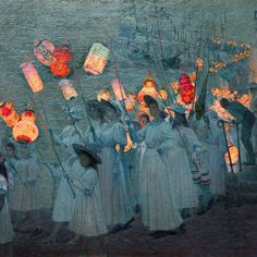 a painting of people holding lit candles in their hands