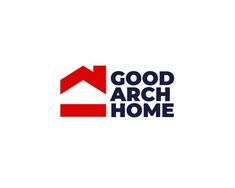 the good arch home logo is shown in red, blue and white with an arrow pointing up