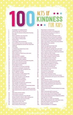 the 100 acts of kindness for kids poster