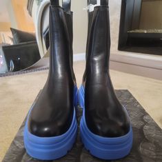 Beautiful Black And Blue Platform Boots Brand New, May Not Come Wit Box Due To Packaging. Blue Platform Boots, Boot Brands, Platform Boots, Bootie Boots, Blue Black, Ankle Boots, Outfit Inspirations, Packaging, Women Shoes