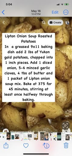 Lipton Soup, Lipton Onion Soup Mix, Roasted Potato Recipes, Vegetable Side Dishes Recipes, Side Dishes Recipes, Potato Side Dishes, Onion Soup Mix, Baked Potatoes