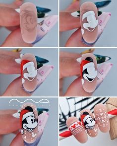 Disney Christmas Nail Art, Mickey Mouse Nail Design, Beginner Nail Designs, Penguin Nails, Nail Noel, Disneyland Nails, Disney Christmas Nails, Nail Art Noel, Mickey Mouse Nails