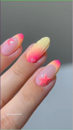 Beach Aura, Vacation Nails Beach, Mint Green Nails, Beach Nail Designs, Aura Nails, Yellow Nail Art, Yellow Nail, Tropical Nails, Green Nail Designs