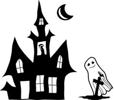 a black and white drawing of a ghost sitting in front of a house