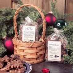 Chocolate Filled Gift Basket | Small Wicker Basket w/Handle Small Wicker Basket, Chocolate Peanut Clusters, Peanut Clusters, Toffee Bars, Chocolate Candies, Amish Community, Chocolate Gifts Basket, Decorative Basket, Handmade Chocolates