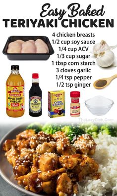 the instructions for how to make easy baked teriyaki chicken