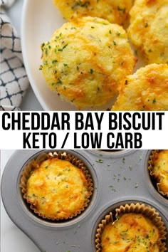 two pictures side by side with the words cheddar bay biscuit keto / low carb