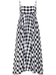 black/white gingham check pattern spaghetti straps square neck asymmetric hem mid-length Gingham Midi Dress, Midi Dress Black, Versace Outfit, Check Dress, Gingham Check, Asymmetrical Hem, Check Pattern, Black Midi Dress, Fashion Drawing