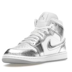 Women’s 11.5/Mens 10 Style Fn5031-100 Colorway White/Wolf Grey/Metallic Silver Retail Price $135 Release Date 03/20/2024 Modern Metallic Round Toe Sneakers, Metallic Silver Leather Sneakers With Round Toe, Modern Metallic Silver Sneakers With Round Toe, Modern Metallic Silver Round Toe Sneakers, Modern Silver High-top Custom Sneakers, Silver Jordans, Jordan 1 Low Grey, Silver Metallic Shoes, Shoes Jordan 1