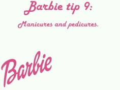 the words barbie are written in pink on a white background, and there is an image of