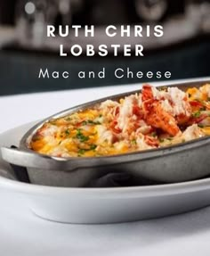 a plate with some food on it and the words ruthchris lobster mac and cheese