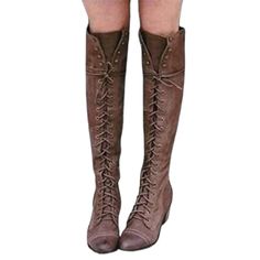 Steampunk Boots, Victorian Boots, Grannie Boots, Vintage Retro Boots, Gothic Boots, Zipper Boots, PU Leather Boots, Lace Up Boots, Suede Boots, Black Women's Boots. Looking to make a fashion statement? Then you can't go wrong with these retro vintage knee high cosplay boots. These Steampunk, Victorian,-inspired boots are crafted in quality flock and PU leather and feature lace up knee high design, side zip up closure, pointed toe, cushioned inner, flat square heels, and anti-slip rubber soles. Y Fitted Punk Boots In Faux Leather, Punk Style Faux Leather Boots For Fall, Punk Style Fitted Faux Leather Boots, Winter Faux Leather Boots With Rivets, Gothic Round Toe Boots For Fall, Fitted Knee-high Combat Boots For Fall, Gothic High Ankle Boots For Fall, Fitted High Ankle Combat Boots For Fall, Punk Lace-up Heeled Boots For Fall