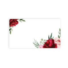 a white card with red and pink flowers on it